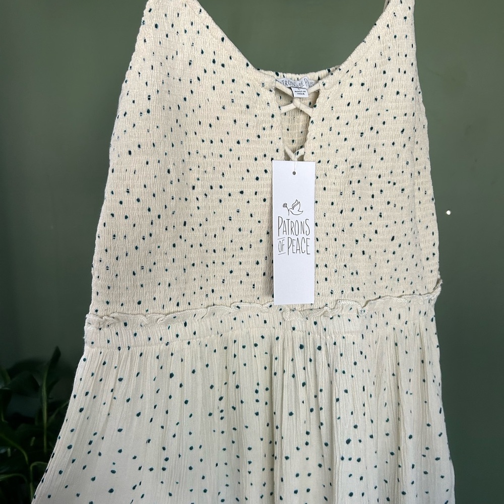Patrons of Peace Cream Tank with Blue Dots